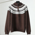 Quarter-Zip Sweater Men's Knitted Nordic Pattern Mock Neck Pullover Gray – Casual, Office, Winter, Gift