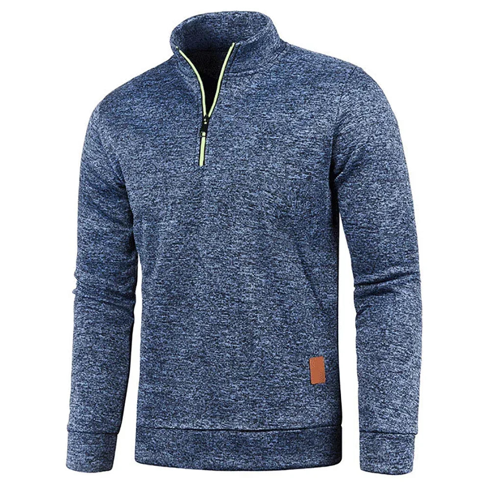 Quarter-Zip Sweater Men's Marled Knit Long Sleeve Stand Collar Pullover – Casual, Office