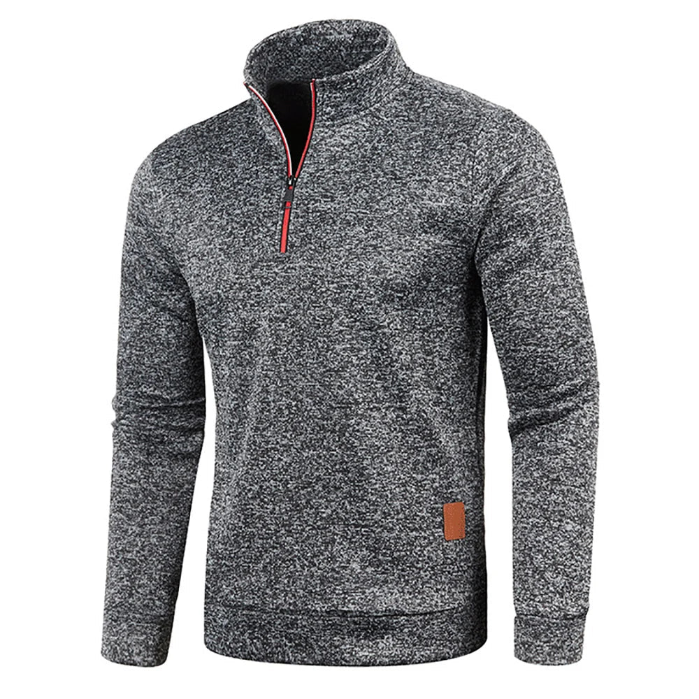 Quarter-Zip Sweater Men's Marled Knit Long Sleeve Stand Collar Pullover – Casual, Office