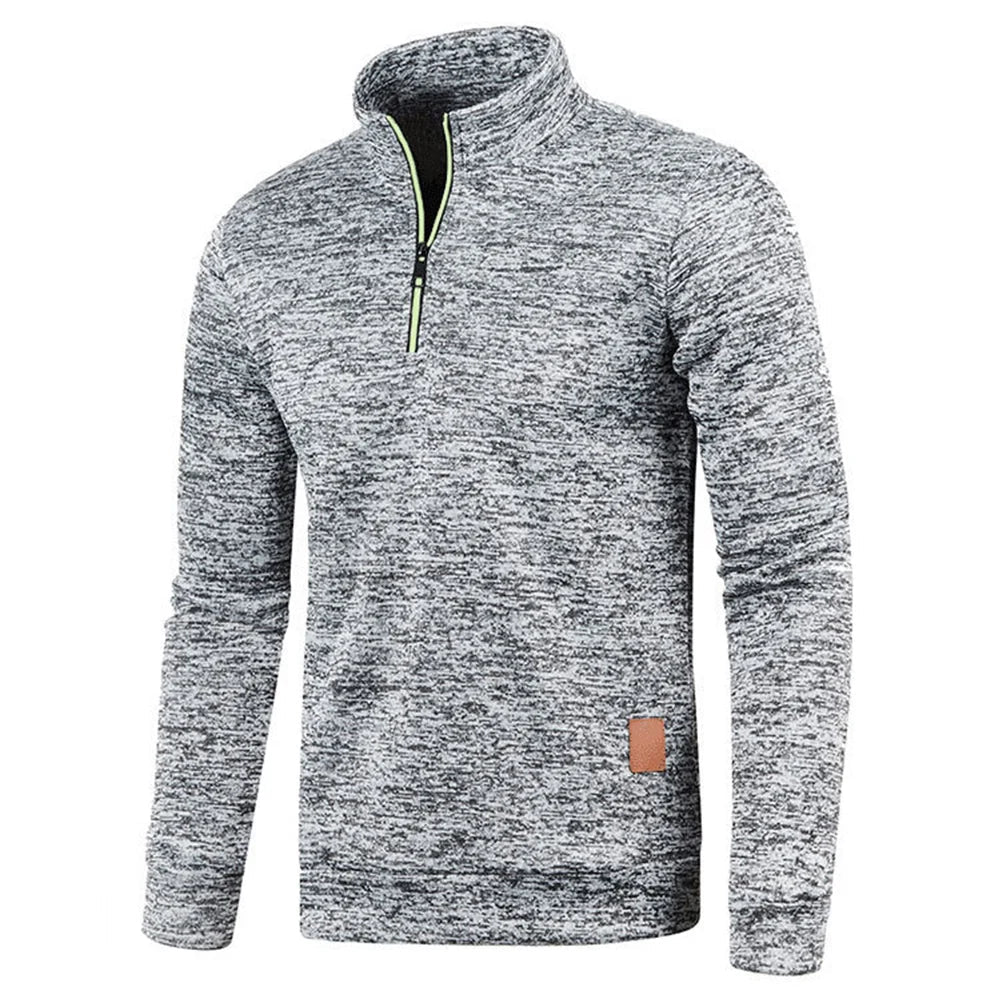 Quarter-Zip Sweater Men's Marled Knit Long Sleeve Stand Collar Pullover – Casual, Office