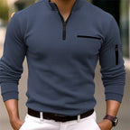 Quarter Zip Sweater Men's Ribbed Long Sleeve Stand Collar Pullover – Casual, Office