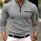 Quarter Zip Sweater Men's Ribbed Long Sleeve Stand Collar Pullover – Casual, Office
