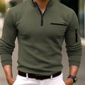 Quarter Zip Sweater Men's Ribbed Long Sleeve Stand Collar Pullover – Casual, Office