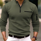 Quarter Zip Sweater Men's Ribbed Long Sleeve Stand Collar Pullover – Casual, Office