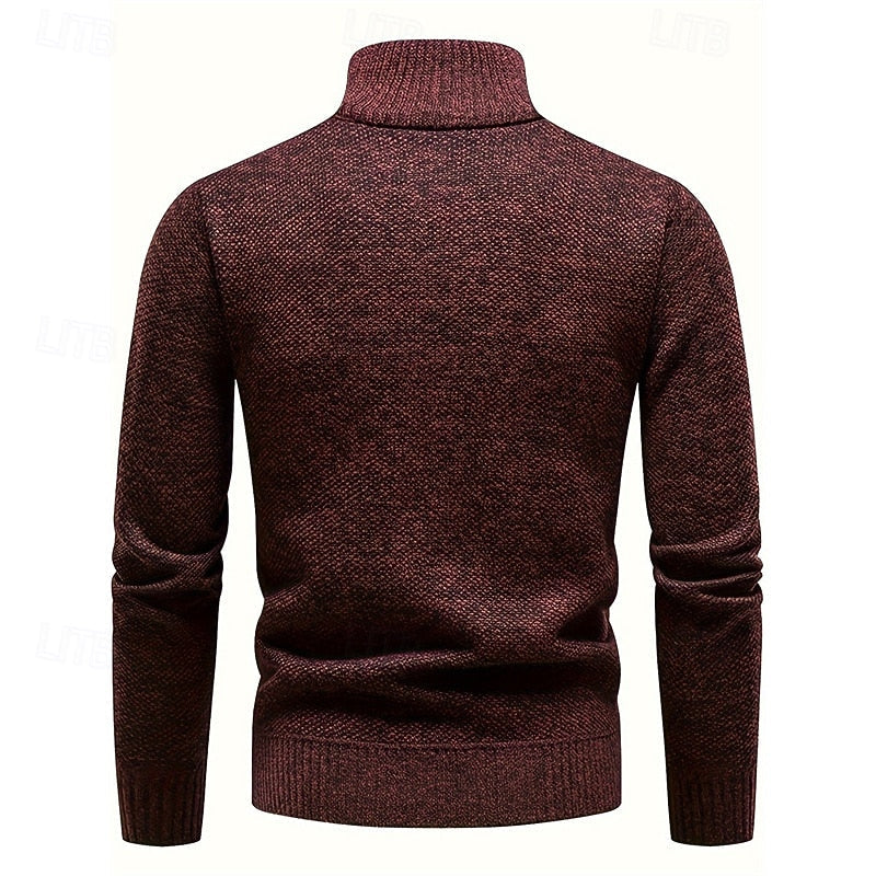 Quarter-Zip Sweater Men's Stand-Collar Knit Pullover Long Sleeve – Casual, Office