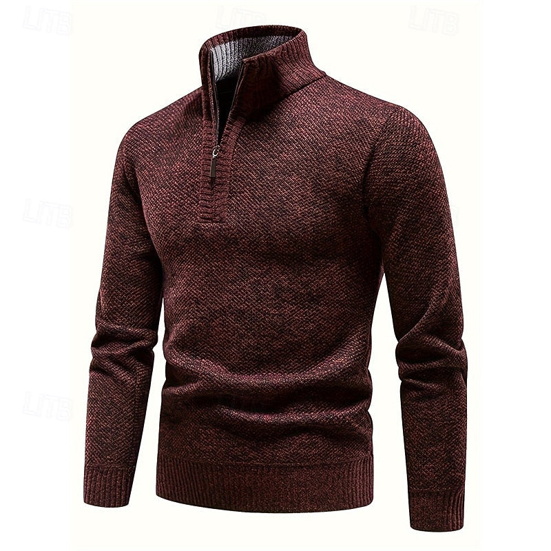 Quarter-Zip Sweater Men's Stand-Collar Knit Pullover Long Sleeve – Casual, Office