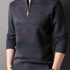 Quarter Zip Sweater Men's Striped Knit Long Sleeve Pullover – Casual, Office · Faylori