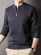 Quarter Zip Sweater Men's Striped Knit Long Sleeve Pullover – Casual, Office · Faylori