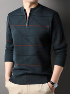 Quarter Zip Sweater Men's Striped Knit Long Sleeve Pullover – Casual, Office · Faylori