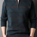 Quarter Zip Sweater Men's Striped Knit Long Sleeve Pullover – Casual, Office · Faylori