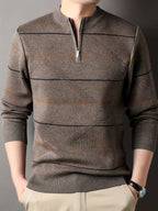 Quarter Zip Sweater Men's Striped Knit Long Sleeve Pullover – Casual, Office · Faylori