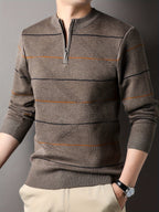 Quarter Zip Sweater Men's Striped Knit Long Sleeve Pullover – Casual, Office · Faylori