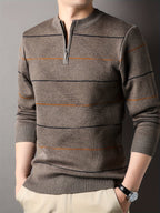 Quarter Zip Sweater Men's Striped Knit Long Sleeve Pullover – Casual, Office · Faylori