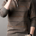 Quarter Zip Sweater Men's Striped Knit Long Sleeve Pullover – Casual, Office · Faylori