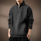 Quarter-Zip Sweatshirt Men's Black Stand Collar Pullover – Casual, Office, Everyday, Gift