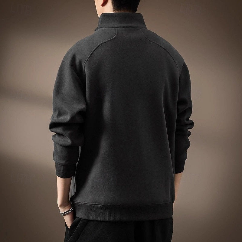 Quarter-Zip Sweatshirt Men's Black Stand Collar Pullover – Casual, Office, Everyday, Gift