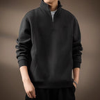 Quarter-Zip Sweatshirt Men's Black Stand Collar Pullover – Casual, Office, Everyday, Gift