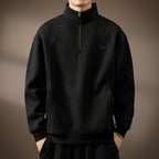 Quarter-Zip Sweatshirt Men's Black Stand Collar Pullover – Casual, Office, Everyday, Gift