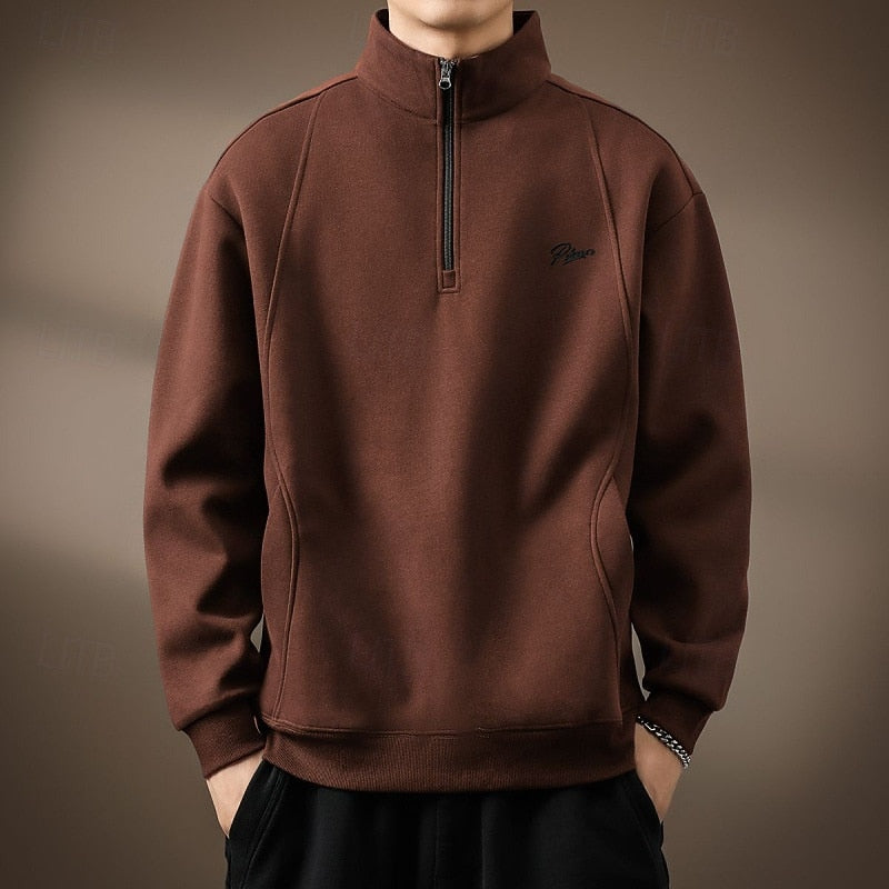 Quarter-Zip Sweatshirt Men's Black Stand Collar Pullover – Casual, Office, Everyday, Gift