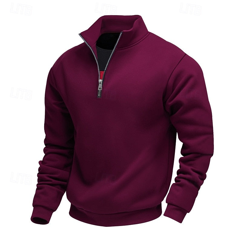 Quarter-Zip Sweatshirt Men's Gray Stand Collar Pullover – Casual, Office · Faylori