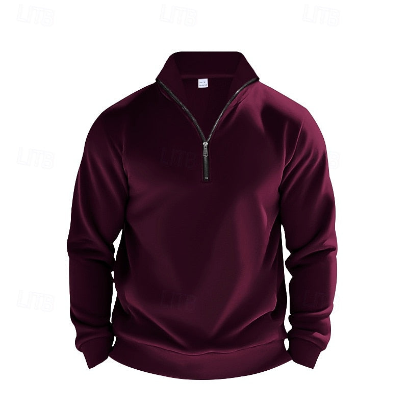 Quarter-Zip Sweatshirt Men's Gray Stand Collar Pullover – Casual, Office · Faylori