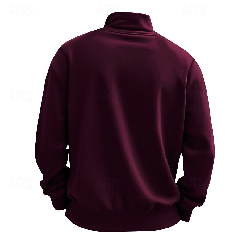 Quarter-Zip Sweatshirt Men's Gray Stand Collar Pullover – Casual, Office · Faylori