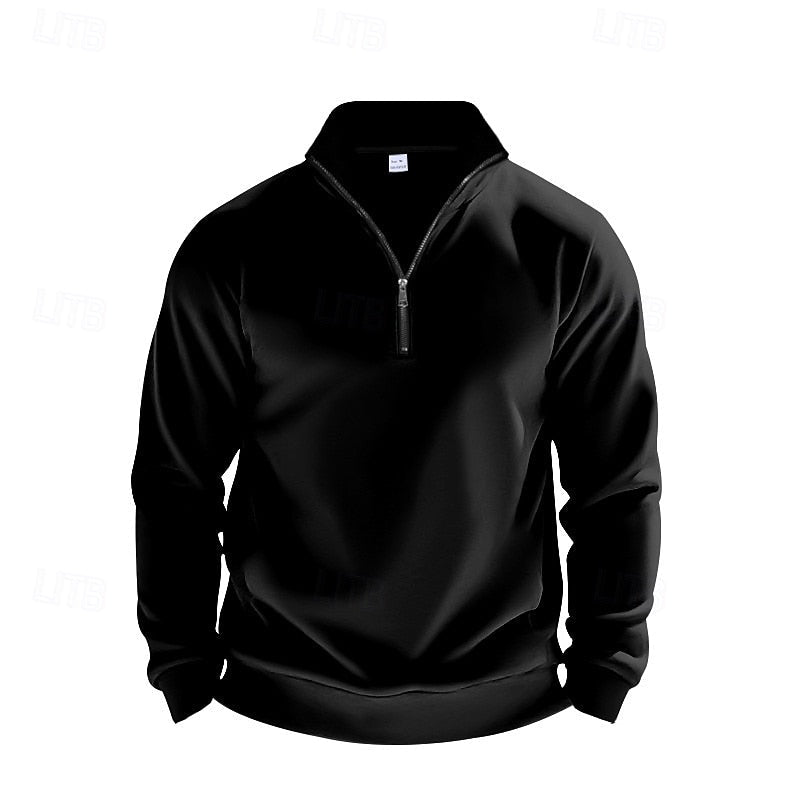 Quarter-Zip Sweatshirt Men's Gray Stand Collar Pullover – Casual, Office · Faylori