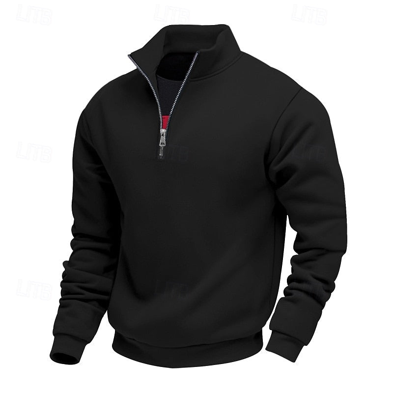 Quarter-Zip Sweatshirt Men's Gray Stand Collar Pullover – Casual, Office · Faylori