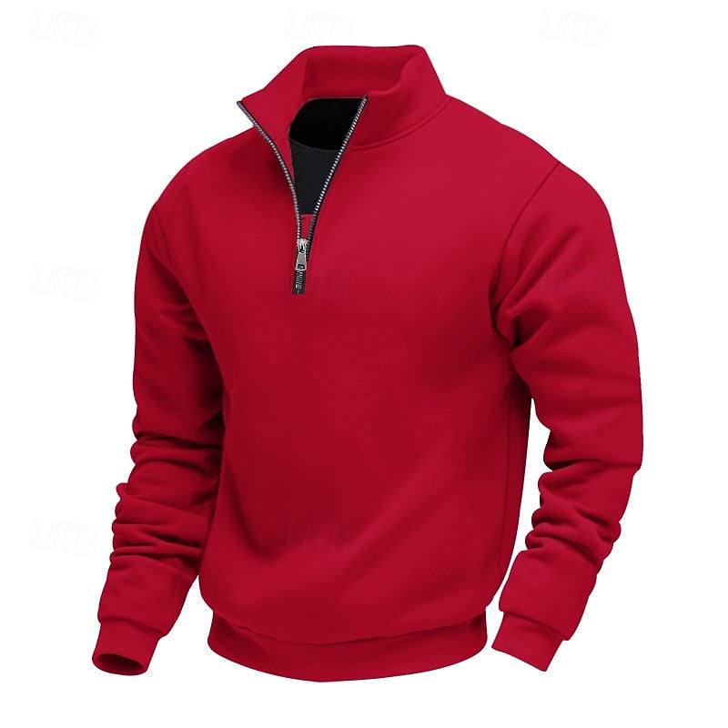 Quarter-Zip Sweatshirt Men's Gray Stand Collar Pullover – Casual, Office · Faylori