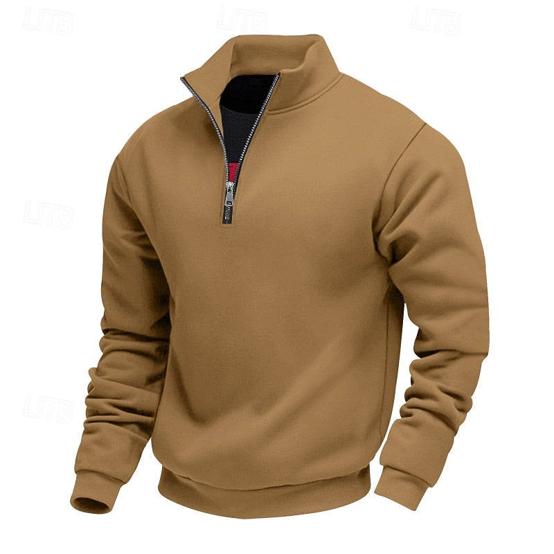 Quarter-Zip Sweatshirt Men's Gray Stand Collar Pullover – Casual, Office · Faylori