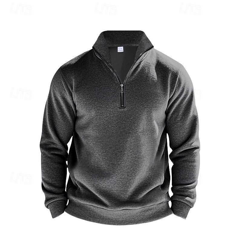 Quarter-Zip Sweatshirt Men's Gray Stand Collar Pullover – Casual, Office · Faylori