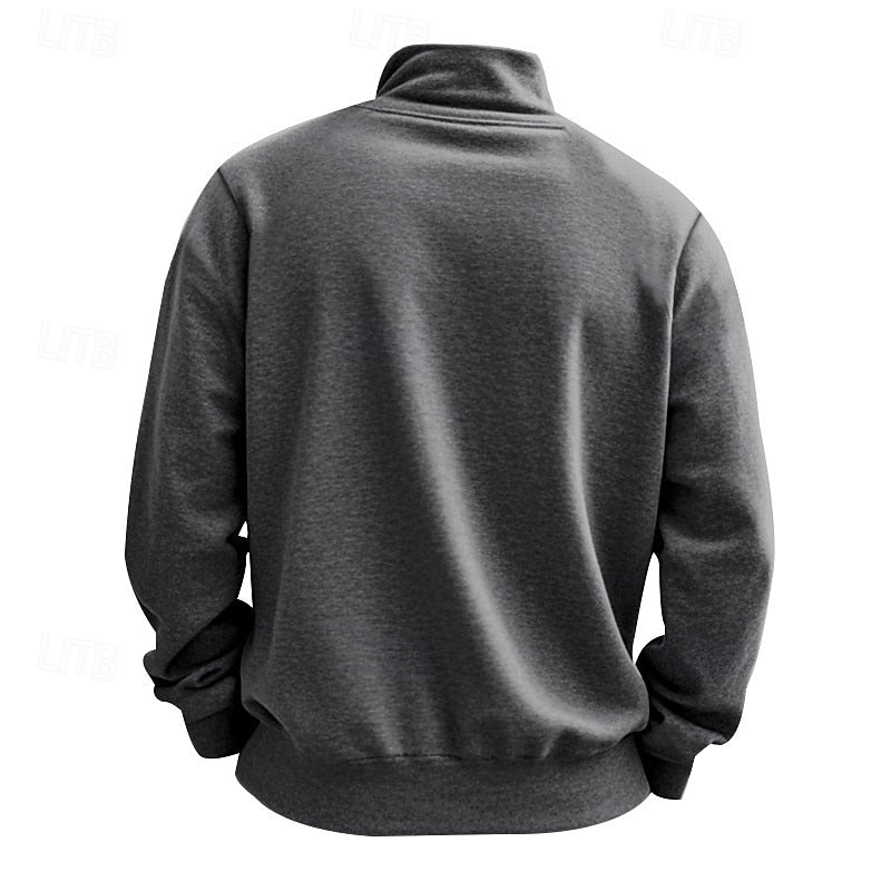 Quarter-Zip Sweatshirt Men's Gray Stand Collar Pullover – Casual, Office · Faylori