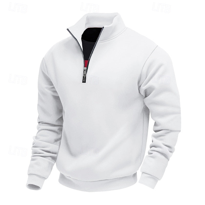 Quarter-Zip Sweatshirt Men's Gray Stand Collar Pullover – Casual, Office · Faylori