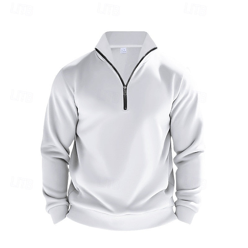 Quarter-Zip Sweatshirt Men's Gray Stand Collar Pullover – Casual, Office · Faylori