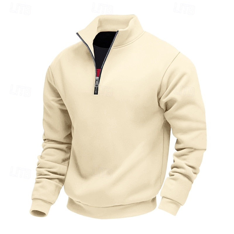 Quarter-Zip Sweatshirt Men's Gray Stand Collar Pullover – Casual, Office · Faylori