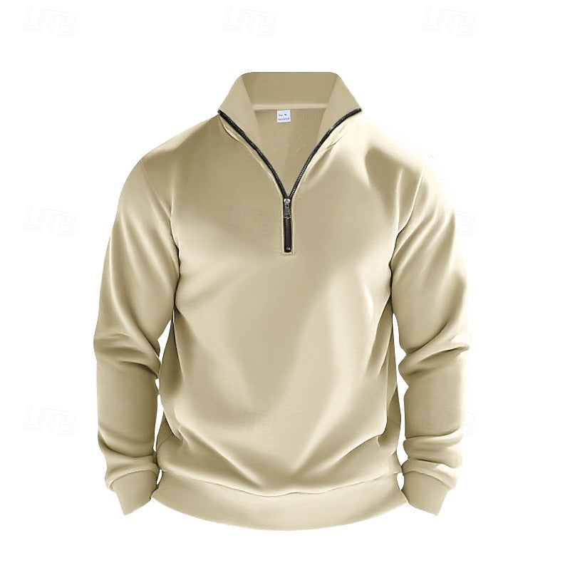 Quarter-Zip Sweatshirt Men's Gray Stand Collar Pullover – Casual, Office · Faylori