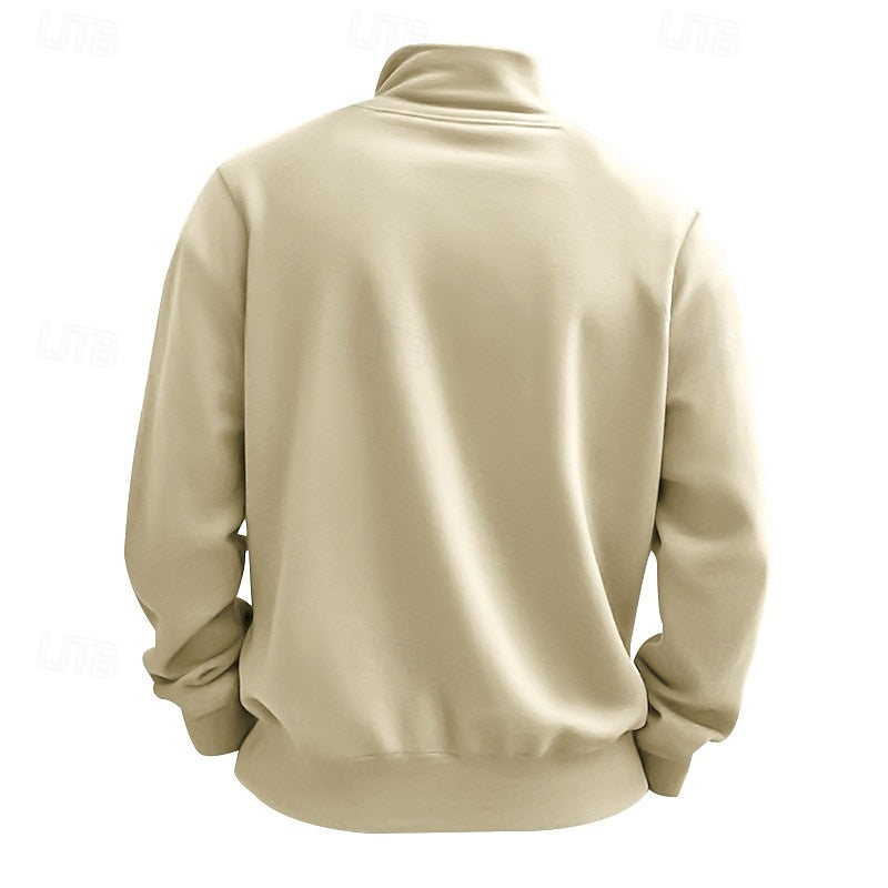 Quarter-Zip Sweatshirt Men's Gray Stand Collar Pullover – Casual, Office · Faylori