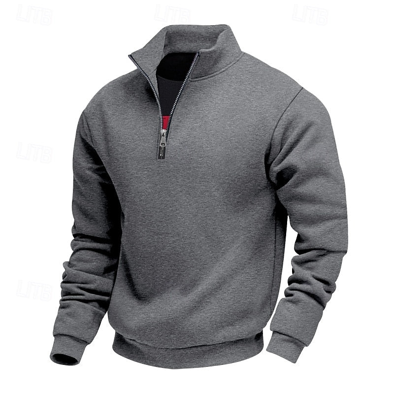 Quarter-Zip Sweatshirt Men's Gray Stand Collar Pullover – Casual, Office · Faylori