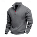 Quarter-Zip Sweatshirt Men's Gray Stand Collar Pullover – Casual, Office · Faylori