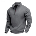 Quarter-Zip Sweatshirt Men's Gray Stand Collar Pullover – Casual, Office · Faylori