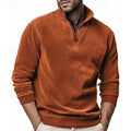 Quarter-Zip Sweatshirt Men's Stand Collar Long Sleeve Pullover Rust Orange – Casual, Office, Gift