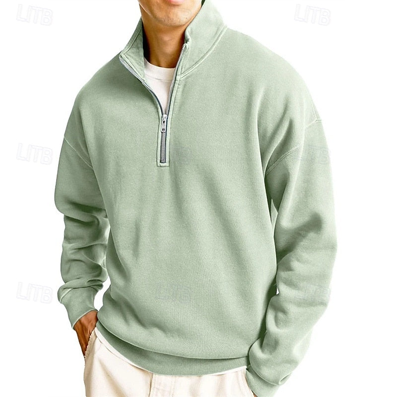 Quarter-Zip Sweatshirt Men's Stand Collar Pullover Navy Blue – Casual, Office, Gift