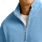 Quarter-Zip Sweatshirt Men's Stand Collar Pullover Navy Blue – Casual, Office, Gift