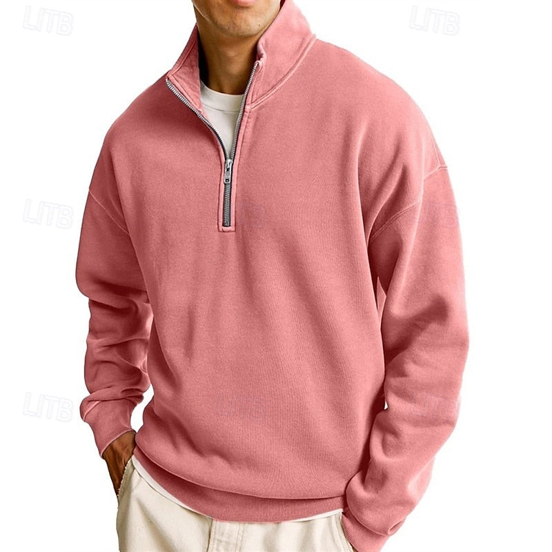 Quarter-Zip Sweatshirt Men's Stand Collar Pullover Navy Blue – Casual, Office, Gift
