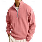 Quarter-Zip Sweatshirt Men's Stand Collar Pullover Navy Blue – Casual, Office, Gift