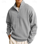 Quarter-Zip Sweatshirt Men's Stand Collar Pullover Navy Blue – Casual, Office, Gift