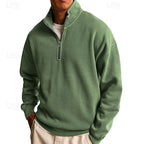 Quarter-Zip Sweatshirt Men's Stand Collar Pullover Navy Blue – Casual, Office, Gift