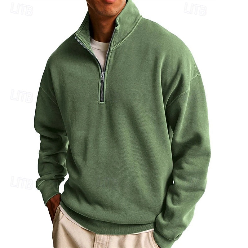 Quarter-Zip Sweatshirt Men's Stand Collar Pullover Navy Blue – Casual, Office, Gift