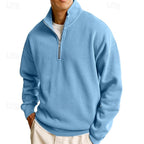 Quarter-Zip Sweatshirt Men's Stand Collar Pullover Navy Blue – Casual, Office, Gift