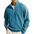 Quarter-Zip Sweatshirt Men's Stand Collar Pullover Navy Blue – Casual, Office, Gift